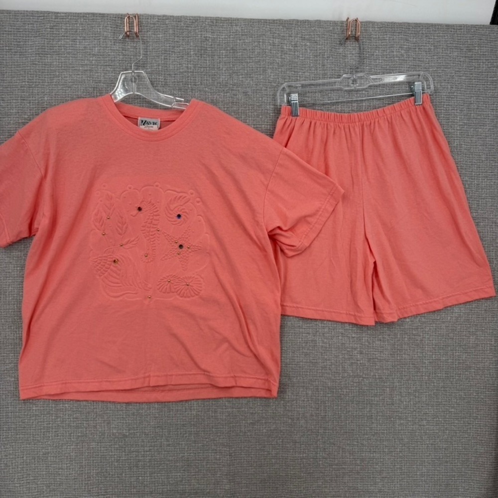 VTg Y2K Kavio Designs Short Set Womens OS Pink Puff Print Seahorse Coastal